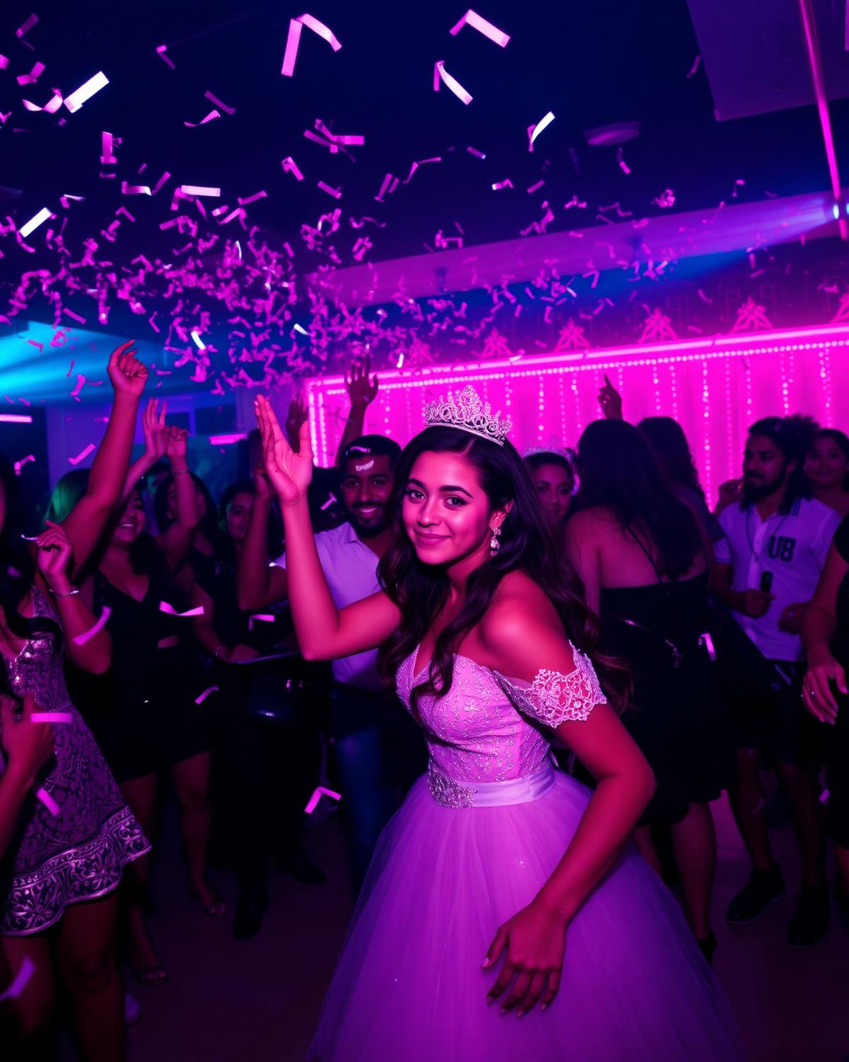 Quinceañera celebration with confetti