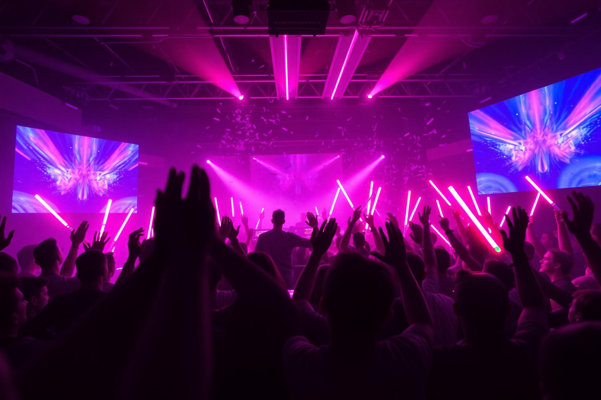 Packed dance floor with LED lights